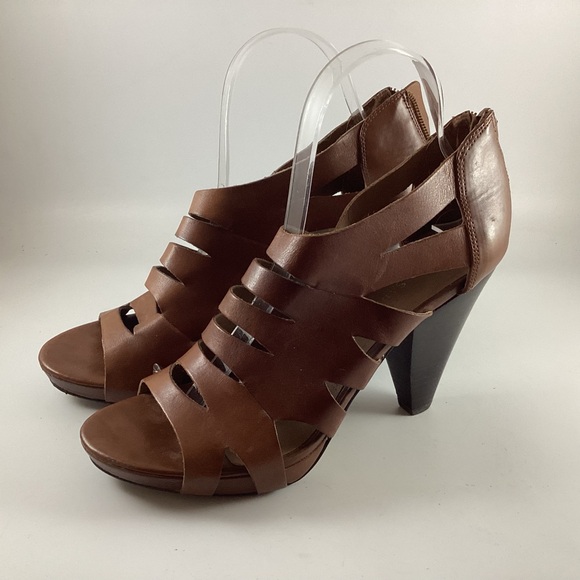 Franco Sarto Women’s Gladiator L-Crest Size 8.5 Light Brown Cone Heel Shoes - Picture 2 of 12